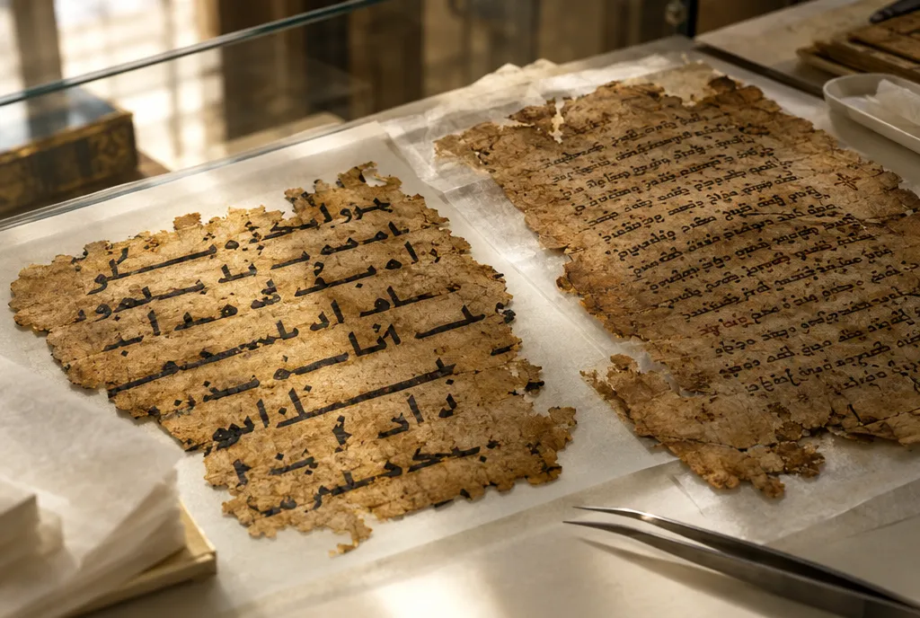 A Syriac Christian codex beside an early Ḥijāzī-script Qur'anic fragment